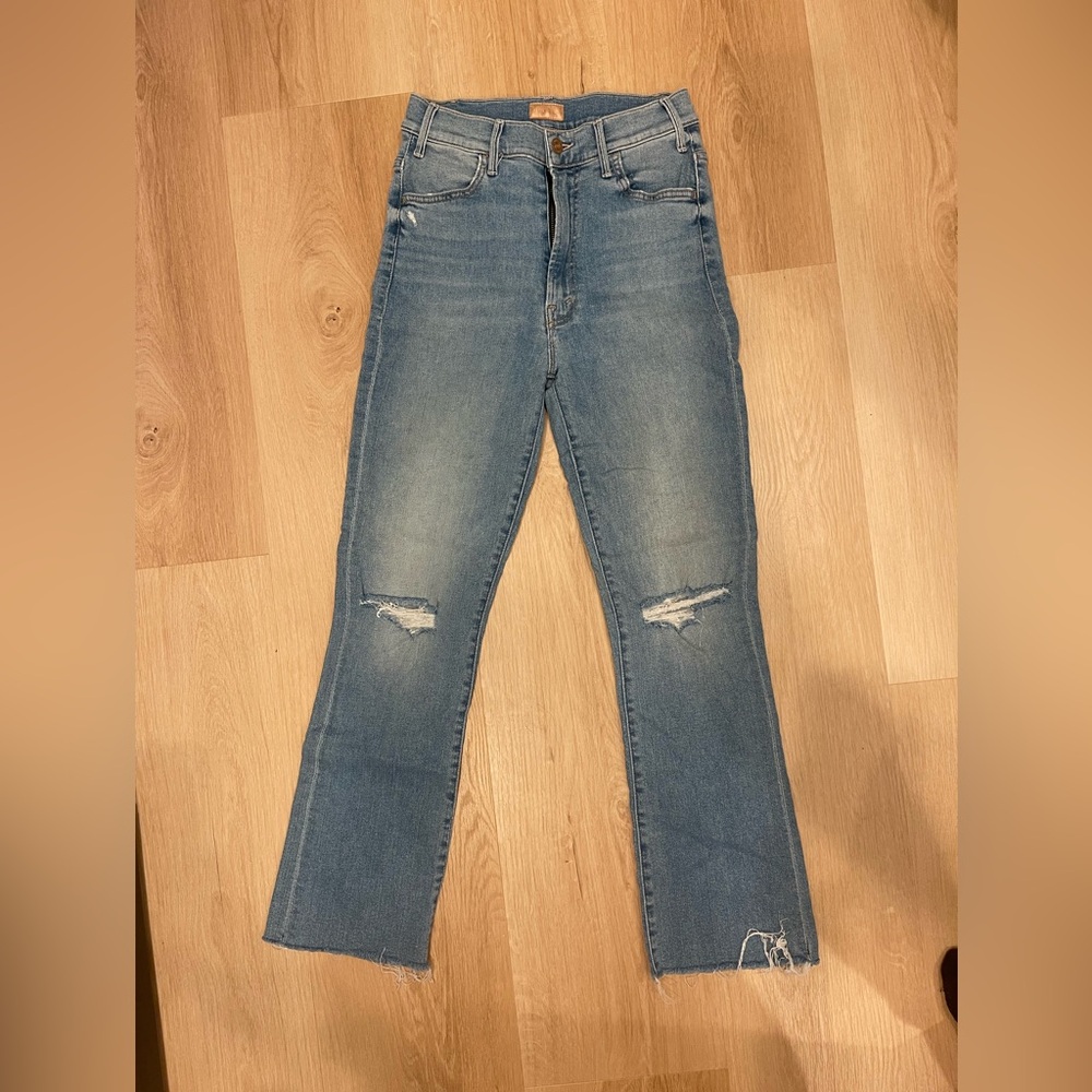 MOTHER Light Blue Distressed Straight Leg Jeans size 28